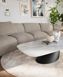 Konferenčné stolíky DELIFE Konferenčný stolík Edge zaoblený tvar 140×80 cm keramika onyx perla salto kov čierna