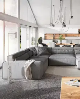 Sedacie súpravy XL DELIFE Pohovka v tvare U Sirpio XL 360x260 cm mikrovlákno sivá ležadlo variabilné