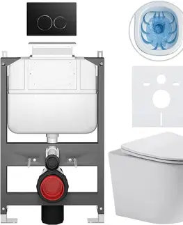 Záchody CERANO - Kompletní WC set Basic/Cesso - bílá lesklá - WC tlačítko Dualo/Černá - ovládání shora - předstěnová instalace - 49x36  CER-8050BD85930