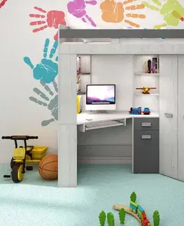Detské izby MEBLOCROSS Antresola P zostava do detskej izby craft biely / grafit