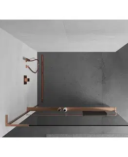 Sprchové dvere MEXEN/S - Kioto+ L Sprchová zástena WALK-IN s poličkou a držiakom uterákov 80 x 200, transparent, meď kartáčovaná 800-080-123-65-00