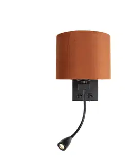 Lampy Wandlamp zwart met flexarm en kap oranje met gouden binnenkant 18cm - Brescia Combi