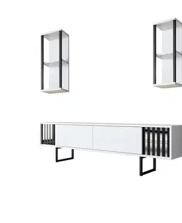 Konferenčné stolíky Televízny stolík s policami Chrome White and Black