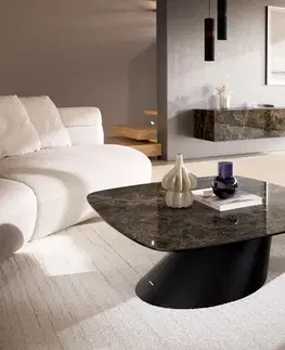 Konferenčné stolíky DELIFE Konferenčný stolík Edge zaoblený tvar 90x90 cm keramika Laminam® Emperador Extra Lucidato tmavohnedá konická kov čierna