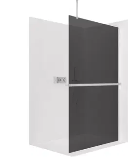 Držadlá k vani CERANO - Sprchová zástěna Walk-in Onyx Top Round L/P - 8 mm - kulatá vzpěra + polička/držák na ručníky - chrom, grafitové sklo- 60x200  CER-8050BD1648