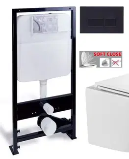 Závesné wc sety PRIM predstenový inštalačný systém s čiernym tlačidlom 20/0044+ WC INVENA LIMNOS /VÍROVÉ SPLACH/ WITH SOFT  se sedlem RIMLESS PRIM_20/0026 44 LI1