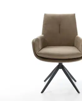 Jedálenské stoličky DELIFE Jedálenská stolička Clea-Flex mikrovlákno béžová vintage krížová podstava široká čierna otočná 360° s hojdacou funkciou