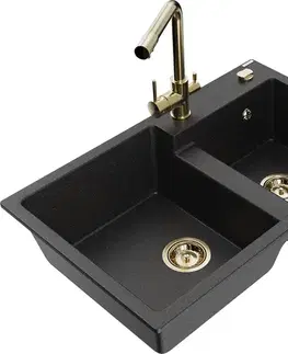 Kuchynské drezy MEXEN/S MEXEN/S - Tomas granitový drez 2-bowl vrátane batérie Duero, čierna/srebrny metalik 6516-73-671600-50