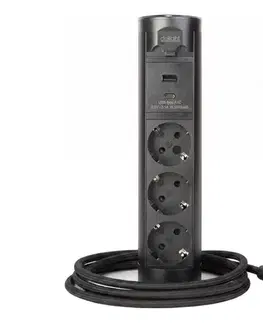 Predlžovacie káble  Zásuvkový stĺpik na dosku stola 3x230V + USB-A + USB-C čierny 20453B