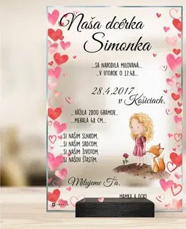 Tabuľky s venovaním (darčeky) Darček pre novorodenca s menom - pre dievčatko