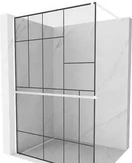 Sprchové dvere MEXEN/S - Kioto+ Sprchová zástena WALK-IN s poličkou a držiakom uterákov 90 x 200, čierny vzor, biela 800-090-121-20-78