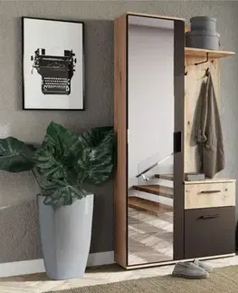 Predsieňové zostavy Predsieň so zrkadlom NORA, dub artisan/čierna