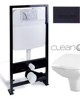 Závesné wc sety PRIM predstenový inštalačný systém s čiernym tlačidlom 20/0044 + WC CERSANIT CLEANON CARINA + SEDADLO PRIM_20/0026 44 CA1