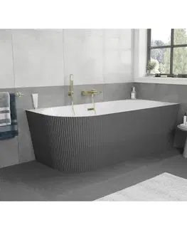 Vane MEXEN/S - Silo voľne stojaca rohová vaňa pravá reliéf 170 x 80, biela/sivá, sifón a prepad zlatá 52891708062P-50