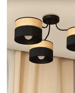 Svietidlá  Prisadený luster ALBA 3xE27/15W/230V pr. 66 cm čierna/hnedá P-2015/3 BK+WOOD+BK