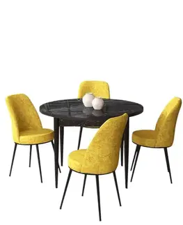 Jedálenské sety Dining Table & Chairs Set (5 Pieces) Tor - Black Marble, Mustard