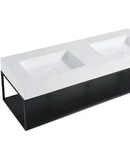 Umývadlá CERANO - Dvojumývadlo z liateho mramoru Geminia s podpornou konzolou - nástenné - biela matná/čierna matná - 133x46x45 CER-WA08-08SH