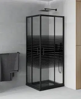 Vane MEXEN/S - Rio sprchovací kút štvorec 80x80, pruhy, čierna + čierna vanička so sifónom 860-080-080-70-20-4070B