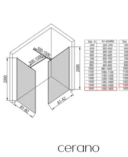 Sprchovacie kúty CERANO - Sprchová zástěna Walk-in Onyx T L/P - 10 mm - hranatá vzpěra - černá matná, grafitové sklo - 160x150x200  CER-8050BD8725