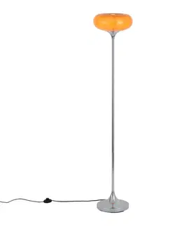 Stojace lampy Retro stojaca lampa chrómová s oranžovým skleneným tienidlom 150 cm - Glaze