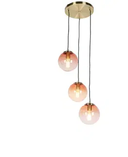 Závesné svietidlá Závesné svietidlo v štýle Art Deco mosadz 45 cm 3-svetlo ružové - Pallon