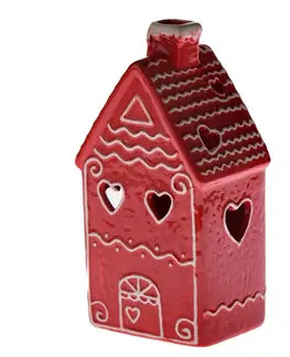 Vianočné dekorácie Keramický domček s LED, 10 x 21,5 x 8 cm, červený medovník