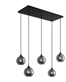 Závesné svietidlá Art Deco závesná lampa čierna s dymovým sklom 5-svetiel - Wallace