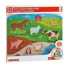 Drevené stavebnice a kocky Hape Drevené 3D puzzle Farma HAPE