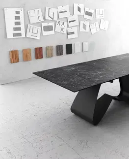 Jedálenské stoly DELIFE Jedálenský stôl Edge 180-220x90 keramika Laminam®Nero Greco antracitová podstava v tvare W čierna rozkladací