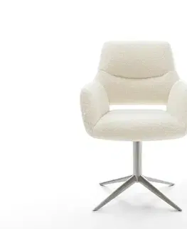 Jedálenské stoličky DELIFE Jedálenská stolička Yago-Flex s opierkami barančekový poťah béžová krížová podstava nerezová oceľ otočný 360° hojdacia funkcia vrecková pružina