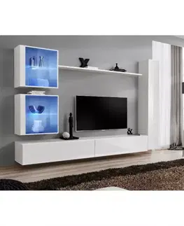 Podkrovný nábytok Obývacia stena Switch XVIII Sklo +LED Biely