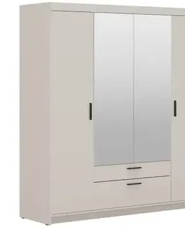 Šatníkové skrine Skriňa Elena 4D 2S zrkadlo pieskovo béžová