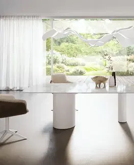 Jedálenské stoly DELIFE Jedálenský stôl Edge zaoblený tvar 270×120 cm keramika Iris FMG Onice Grigio Troa kov biela
