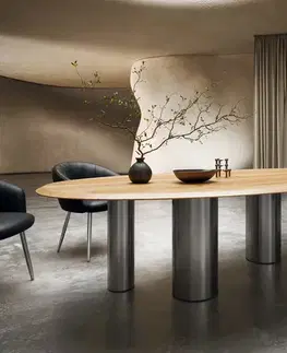 Jedálenské stoly DELIFE Jedálenský stôl Edge oválny 280x130x2,5 dub prírodný pilier nerezová oceľ kefovaná Flow-Edge