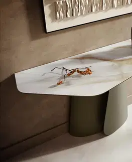 Konzolové stolíky DELIFE Konzolový stolík Edge polygonálny 140×50 cm keramika onyx perla Livos kov titánová farba