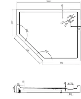 Vane MEXEN - Flow+ päťboká sprchová vanička pravá 100 x 80, čierna mat 46P708010RH