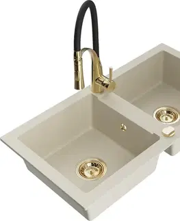 Kuchynské drezy MEXEN/S MEXEN/S - Mario granitový drez 2-bowl vrátane batérie Aster, bážová 6504-69-73450-57-G