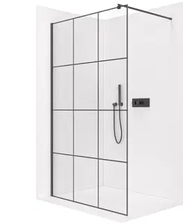 Sprchové dvere CERANO - Sprchová zástena Walk-in Onyx Round Ľ/P - 8 mm - guľatá vzpera - čierna matná, industriálne sklo - 110x200 CER-482869