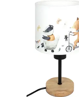 Lampy BRILAGI - Stolová lampa BOBO WOOD 1xE27/25W/230V dub/čierna/biela/zvieratká BG1567+BG5578