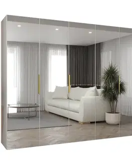 Šatníkové skrine Skriňa Marbella III 300 biela/zlatá