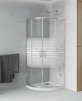 Vane MEXEN/S - Rio Sprchovací kút 90x90, sklo prúžky, chróm + vanička Flat so sifónom 863-090-090-01-20-4110