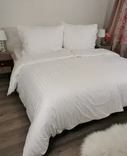 Obliečky Obliečky damaškové biele TiaHome - 2x Vankúš 90x70cm, 1x Paplón 200x220cm