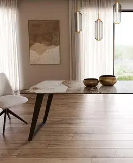 Jedálenské stoly DELIFE Jedálenský stôl Edge 200x100 keramika Minas melange bielo-béžová kovová skosená čierna