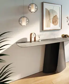 Konzolové stolíky DELIFE Konzolový stolík Edge zaoblený tvar 180×40 cm keramika betón sivá Livos kov čierna