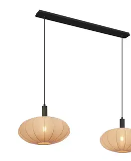 Závesné svietidlá Japandi závesná lampa čierna s hnedým látkovým tienidlom 2-Lights - Bida