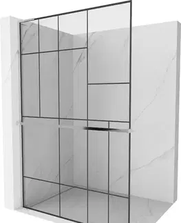 Sprchové dvere MEXEN/S - Kioto+ L Sprchová zástena WALK-IN s poličkou a držiakom uterákov 100 x 200, čierny vzor, chróm 800-100-123-01-78