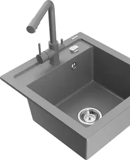 Kuchynské drezy MEXEN/S MEXEN/S - Vito granitový drez 1-miska vrátane batérie Duero, čierna/strieborná metalík 6503-73-671600-00