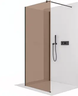 Sprchové dvere CERANO - Sprchová zástena Walk-in Onyx Corner Round Ľ/P - 8 mm - okrúhla vzpera - čierna matná, bronzové sklo - 130x70x200 CER-688621