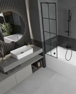 Sprchové dvere MEXEN/S - Cubik obdĺžniková vaňa 160 x 70 cm s panelom + vaňová zástena 50, čierna vzor 550316070X9505007077
