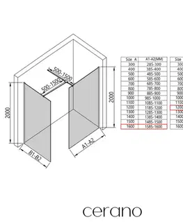 Sprchové dvere CERANO - Sprchová zástena Walk-in Onyx TL/P - 8 mm - hranatá vzpera - čierna matná, transparentné sklo - 160x120x200 CER-8050BD2854